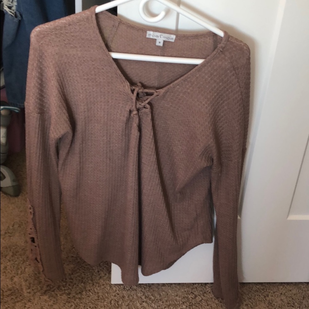 waffle knit brown sweater